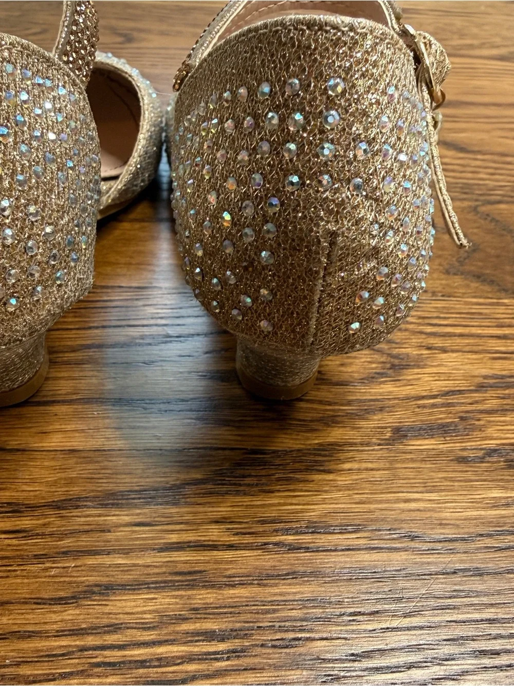 Link Girls Gold Rhinestone Glittering Party Dress Crystal Ankle-Strap Heels 12